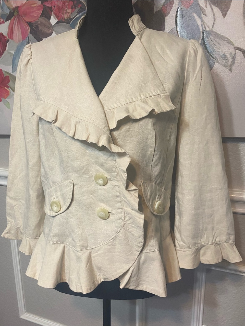 Ivory Ruffle-Trim Blazer - Picture 3 of 11